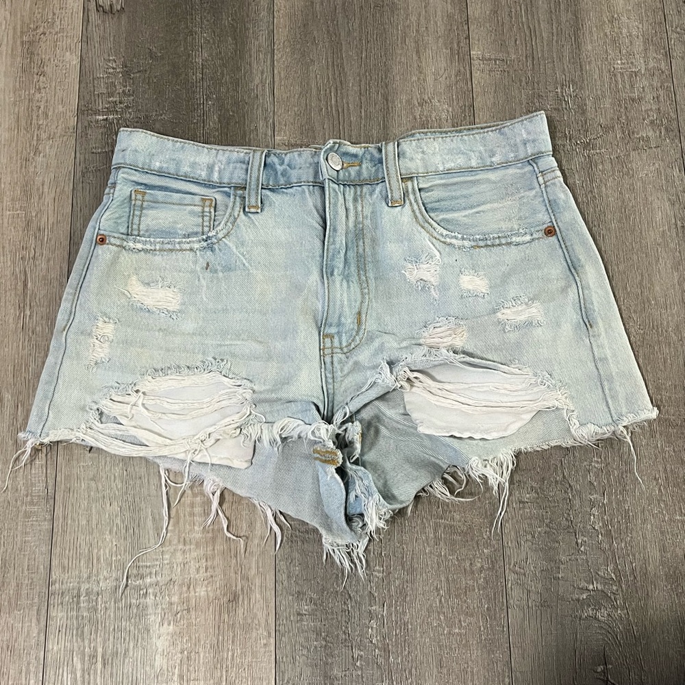 Distressed denim shorts
